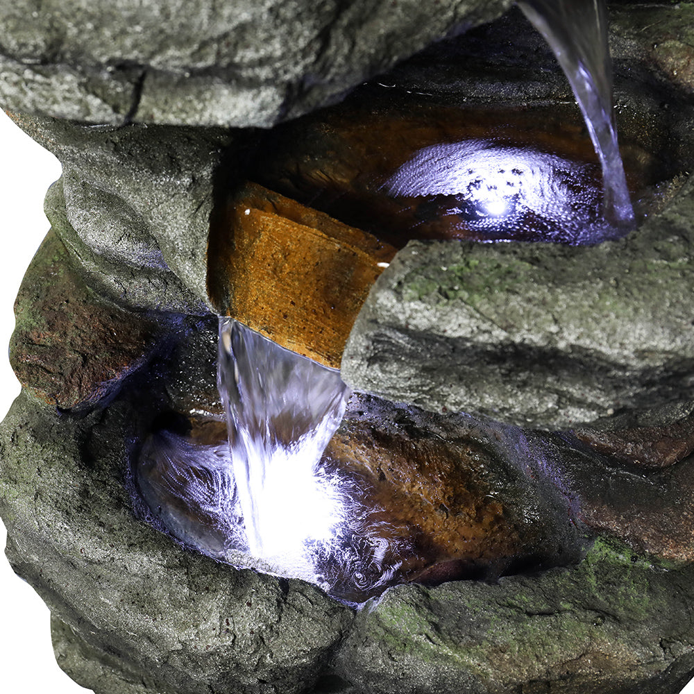 Resin Stacked Rock Outdoor Fountain 32 Inch Lit Water in garden setting