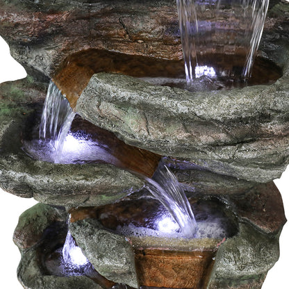 Resin Serpentine Slate Column Cascading Outdoor Fountain on patio