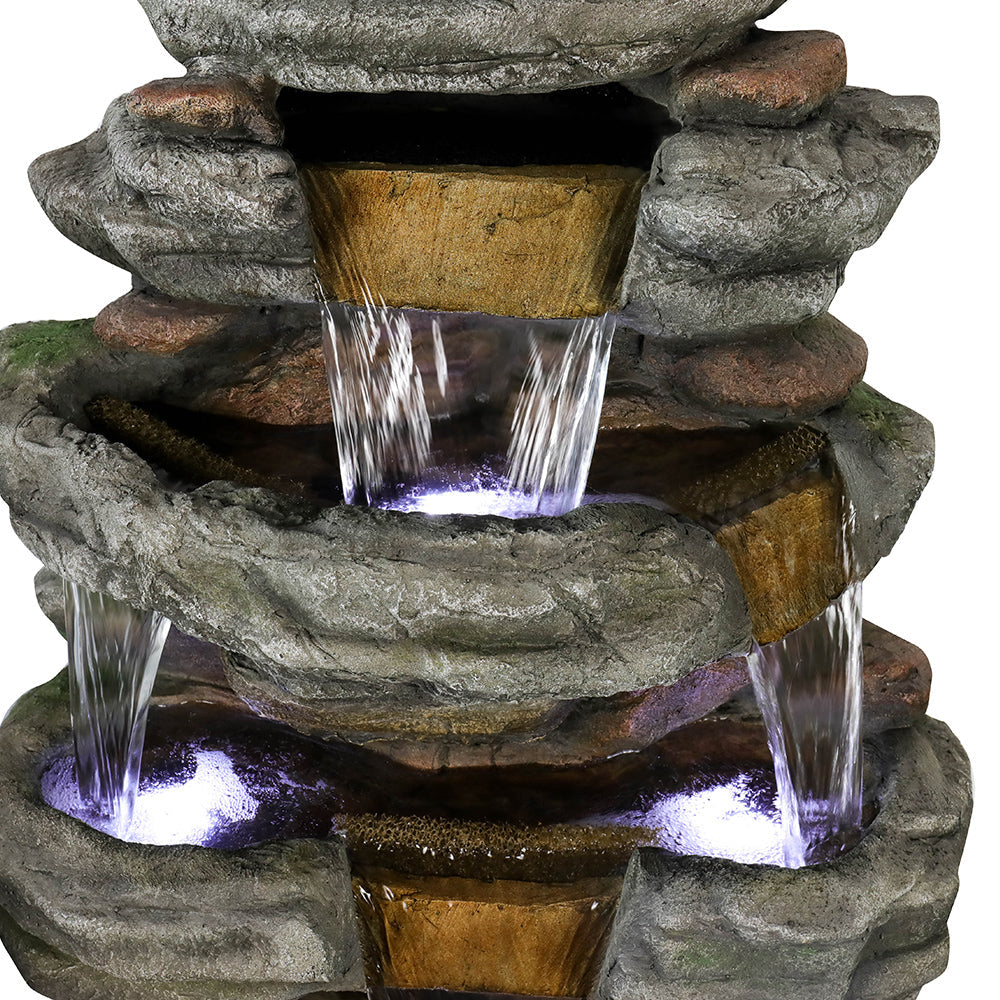 Resin Stepped Shale Outdoor Rock Fountain with Warm on patio