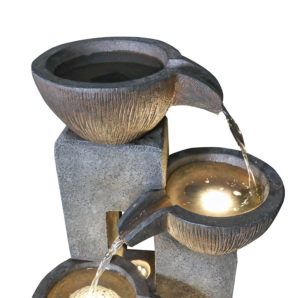 Resin Tiered Fountain Stacked Pots LED lit at night