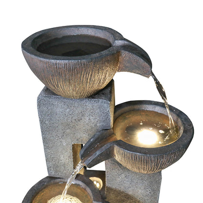 Resin Tiered Fountain Stacked Pots LED lit at night