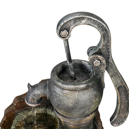 Resin Hand Pump Barrel Farmhouse Outdoor Fountain 32 in material texture detail