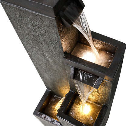 Resin Modern Outdoor Fountains 4 Pillar 39 Inch close up of water flow