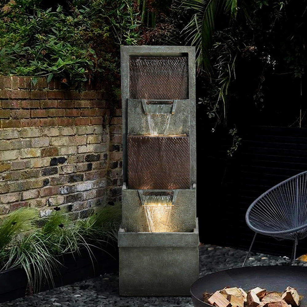 Resin 3 Tier Fountain Modern Outdoor in garden setting