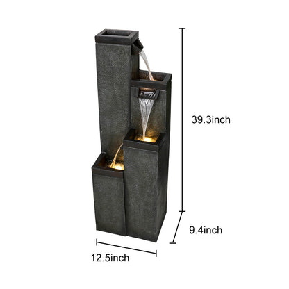 Resin Modern Outdoor Fountains 4 Pillar 39 Inch on patio
