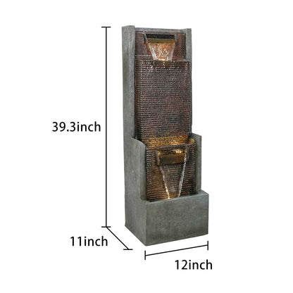 Resin Slim Outdoor Wall Fountain 39 Inch 11 Inch Deep LED lit at night