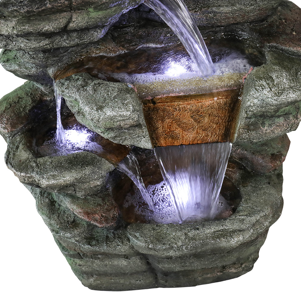 Resin Serpentine Slate Column Cascading Outdoor Fountain close up of water flow