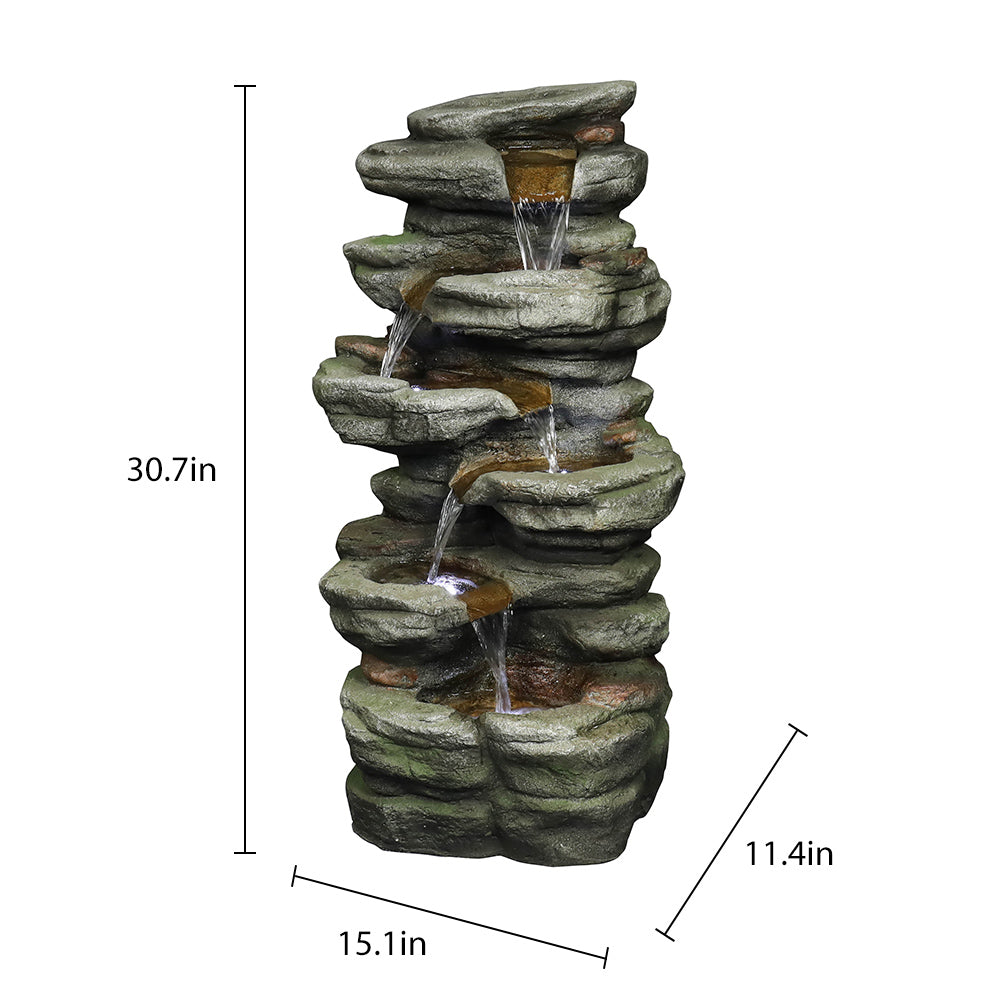Resin Compact 6 Tier Rockery Outdoor Fountain 30 Inch material texture detail