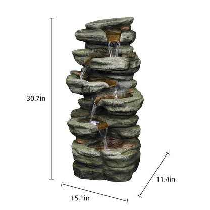 Resin Compact 6 Tier Rockery Outdoor Fountain 30 Inch material texture detail