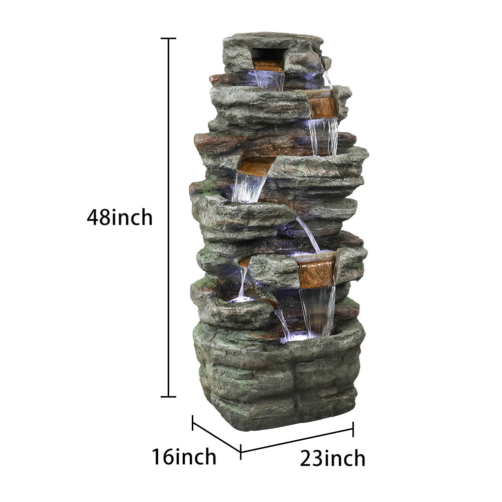 Resin Serpentine Slate Column Cascading Outdoor Fountain dimensions and size