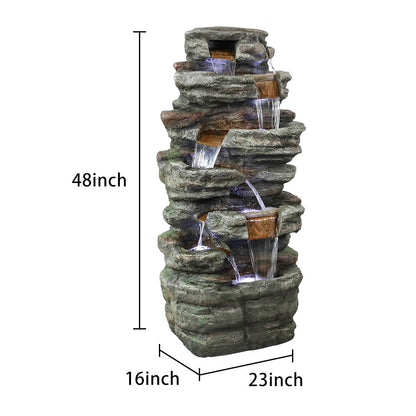 Resin Serpentine Slate Column Cascading Outdoor Fountain dimensions and size