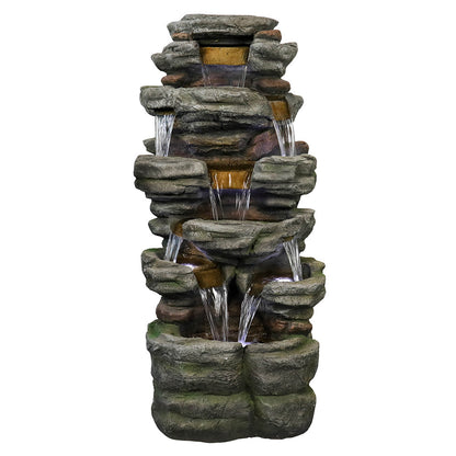 Resin Stepped Shale Outdoor Rock Fountain with Warm material texture detail