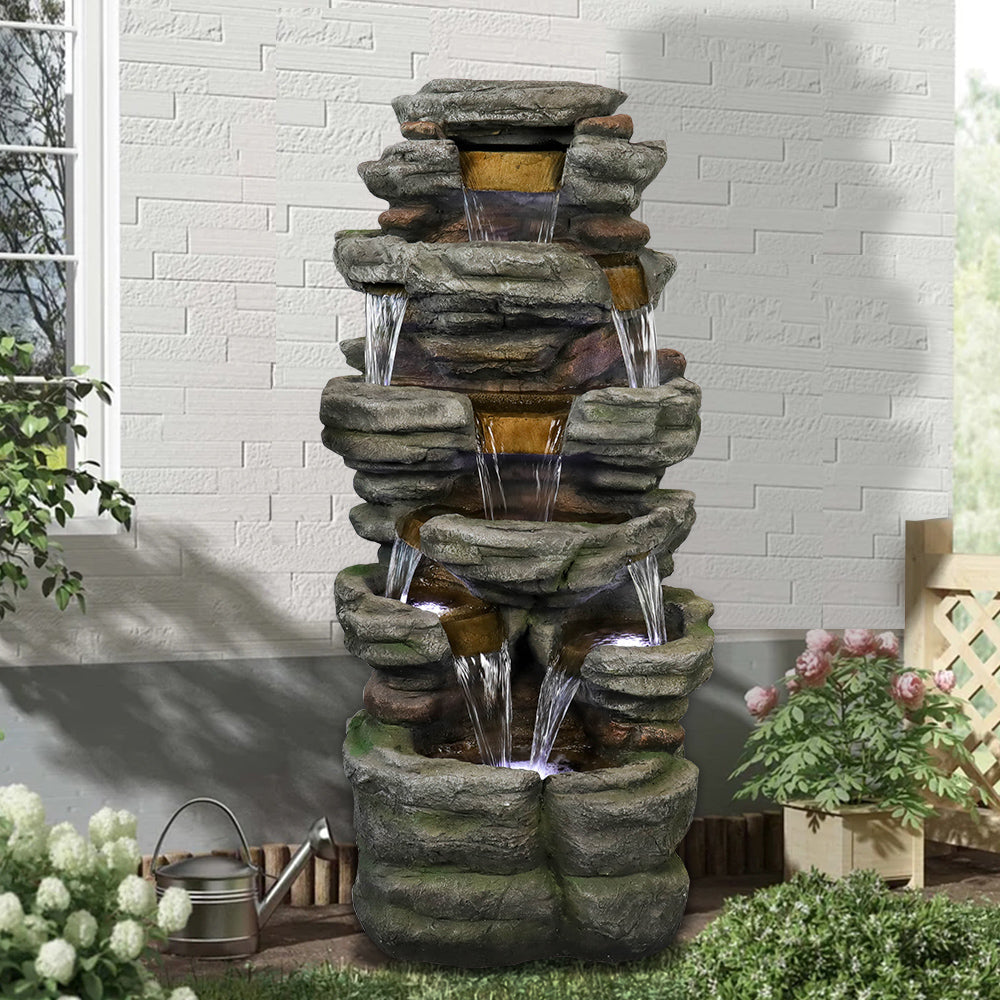 Resin Stepped Shale Outdoor Rock Fountain with Warm