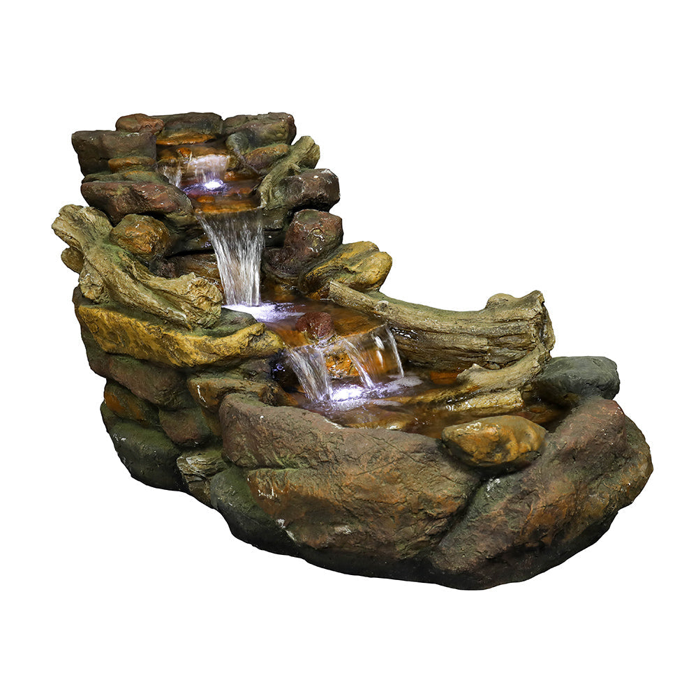 Resin Driftwood Creek Horizontal Outdoor Fountain 39 in close up of water flow