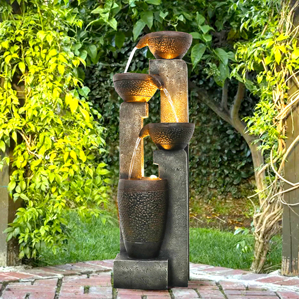 Resin Stacked Clay Pot Outdoor Water Fountain 40 Inch product view