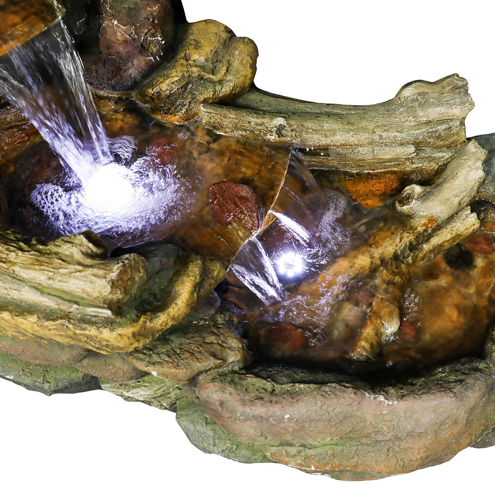 Resin Driftwood Creek Horizontal Outdoor Fountain 39 in LED lit at night