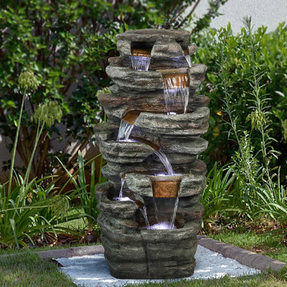 Resin Serpentine Slate Column Cascading Outdoor Fountain