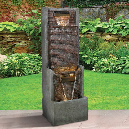 Resin Slim Outdoor Wall Fountain 39 Inch 11 Inch Deep in garden setting