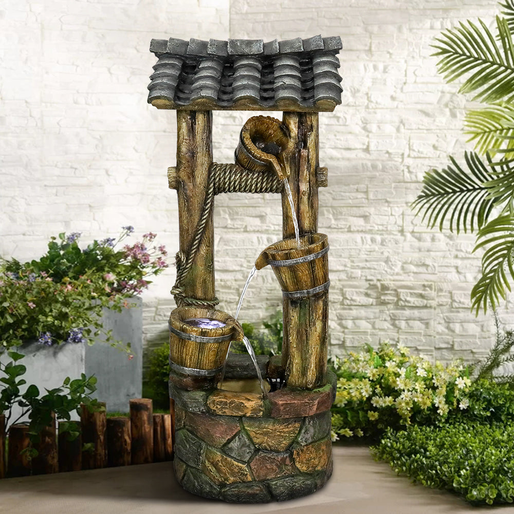Resin Wishing Well Outdoor Fountain 39 Inch LED lit at night