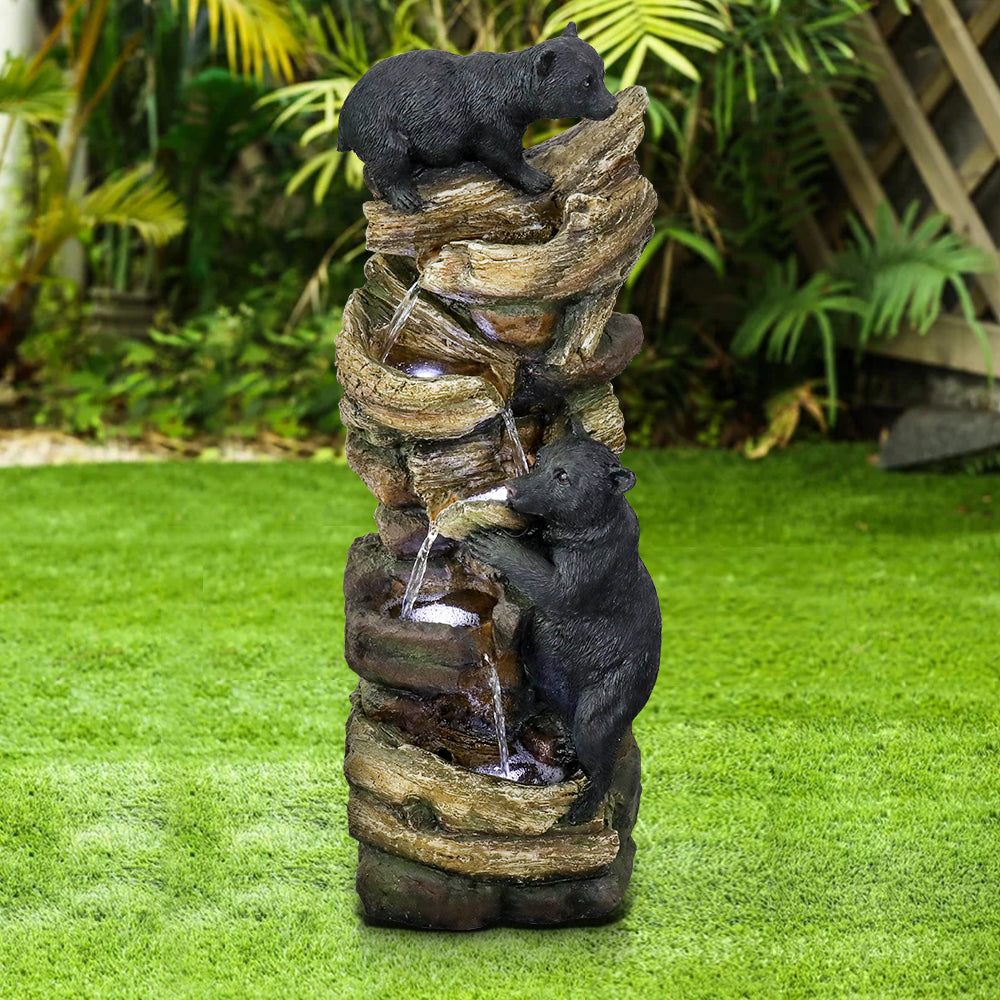 Resin Two Bear Cub Animal Outdoor Water Fountain 39 in in garden setting