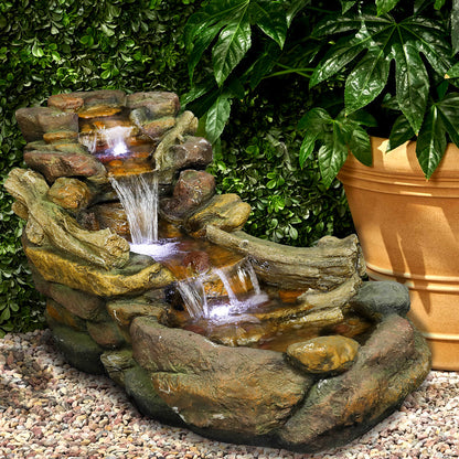 Resin Driftwood Creek Horizontal Outdoor Fountain 39 in in garden setting
