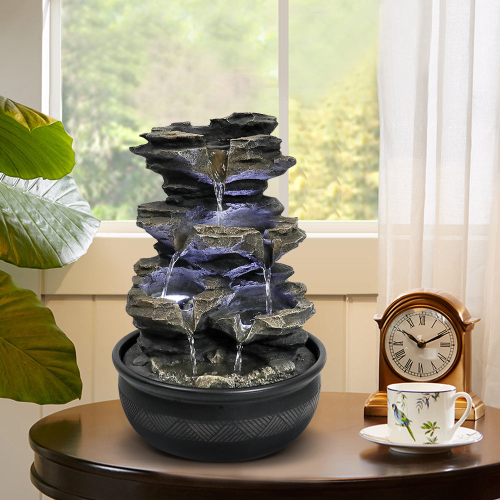 Resin Mossy Rock Tabletop Water Fountain 15 Inch
