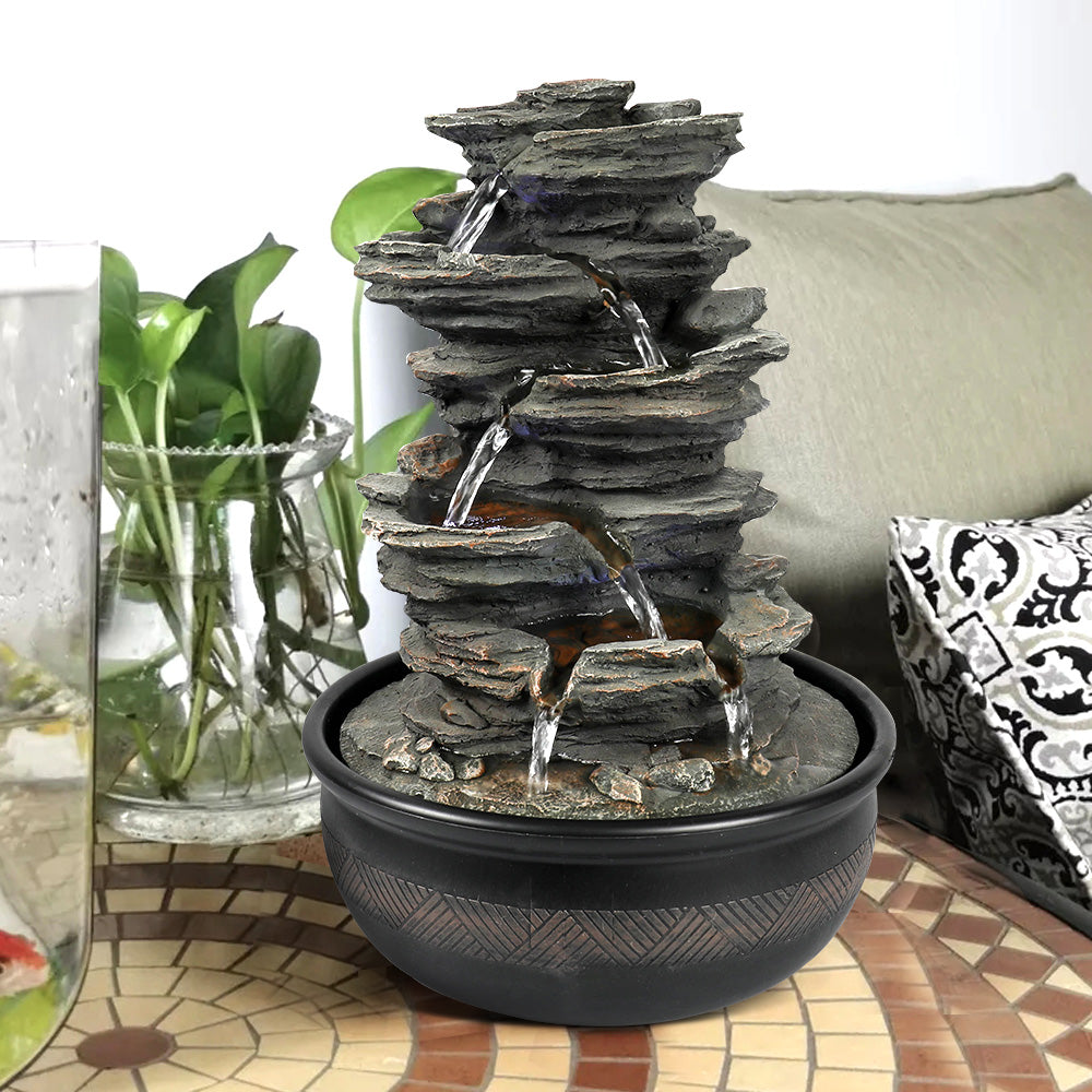 Resin 6 Tier Slate Tabletop Water Fountain 15 Inch LED product view