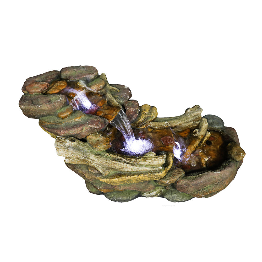 Resin Driftwood Creek Horizontal Outdoor Fountain 39 in on patio