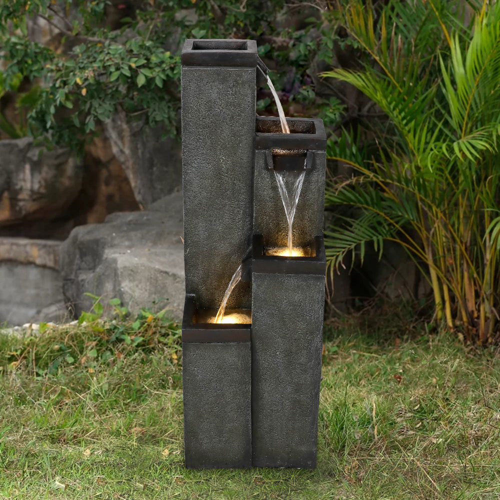 Resin Modern Outdoor Fountains 4 Pillar 39 Inch dimensions and size
