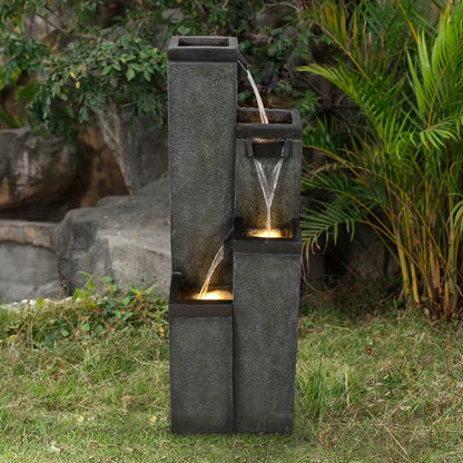 Resin Modern Outdoor Fountains 4 Pillar 39 Inch dimensions and size