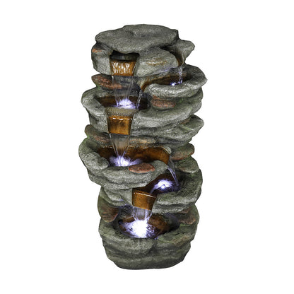 Resin Stacked Rock Outdoor Fountain 32 Inch Lit Water close up of water flow