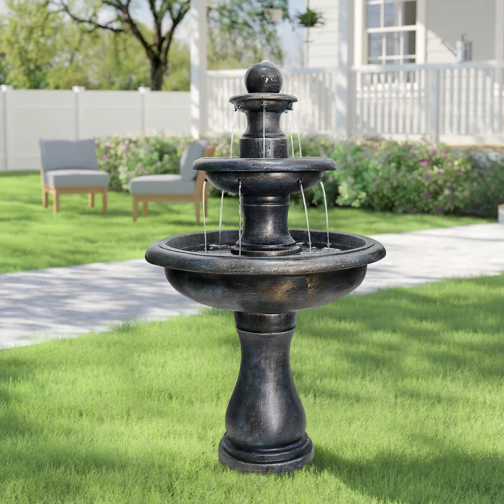 Concrete Antique Black 3 Tier Outdoor Water Fountain