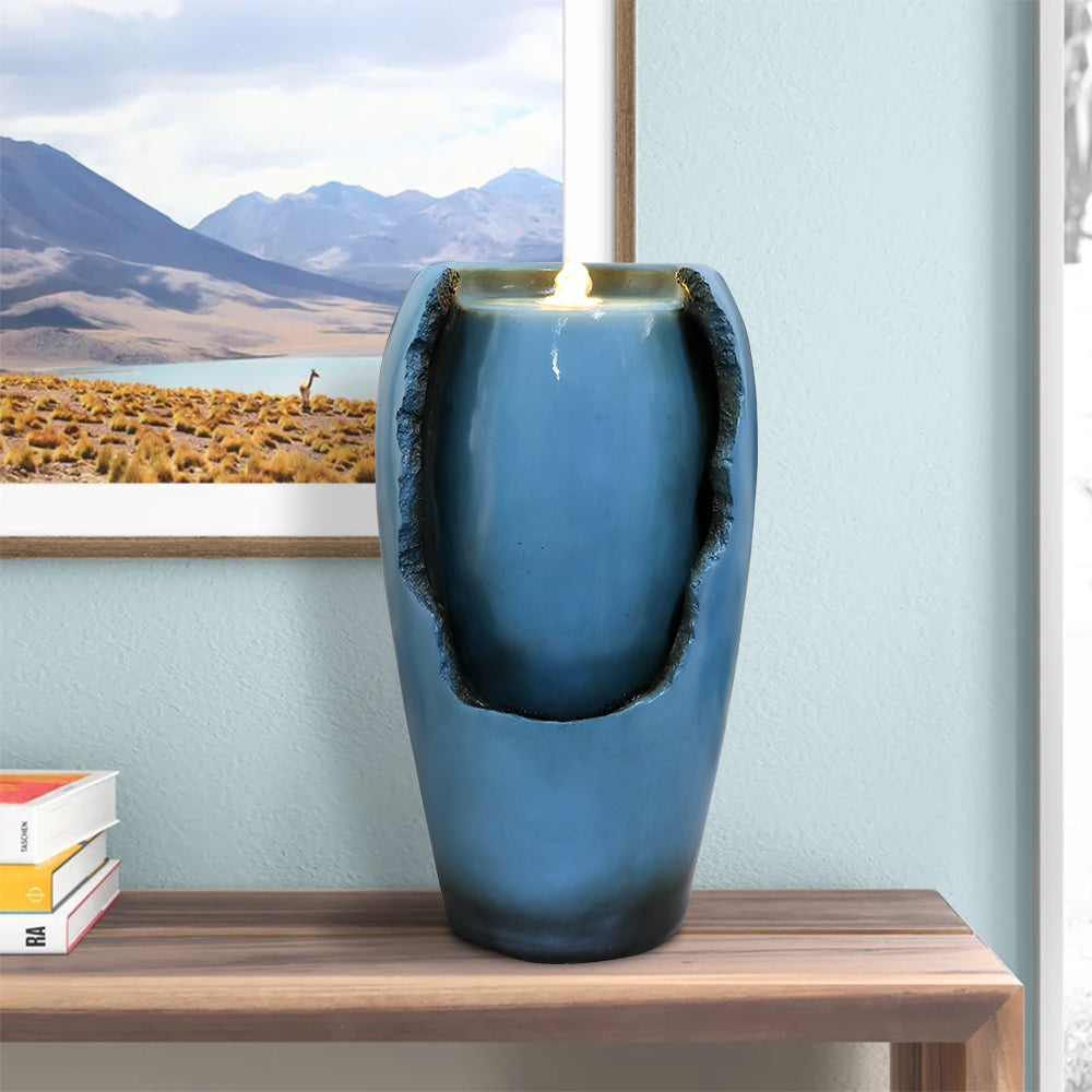 Resin Blue Vase Water Fountain Tabletop